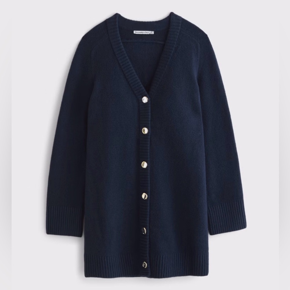 Abercrombie & Fitch Navy Long-Sleeve Cardigan Mini Sweater Dress